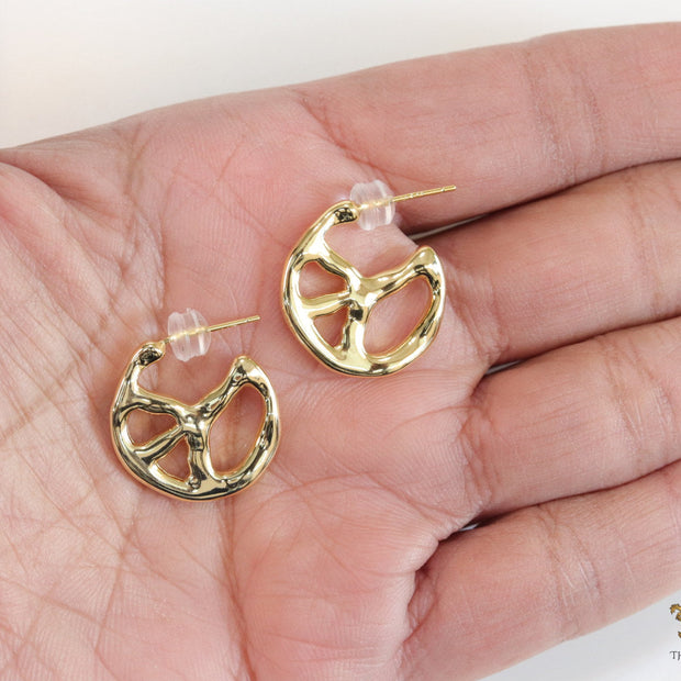 Gold plated designer open hoop earrings