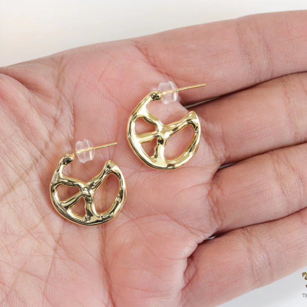 Gold plated designer open hoop earrings