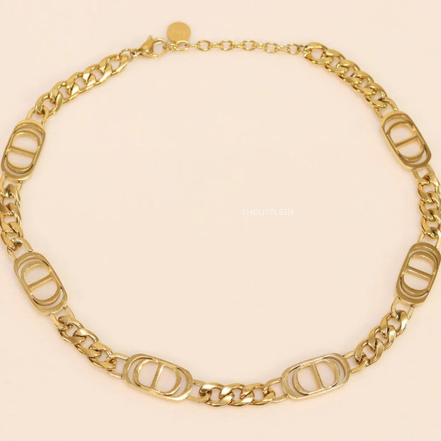 Gold plated link chain choker necklace