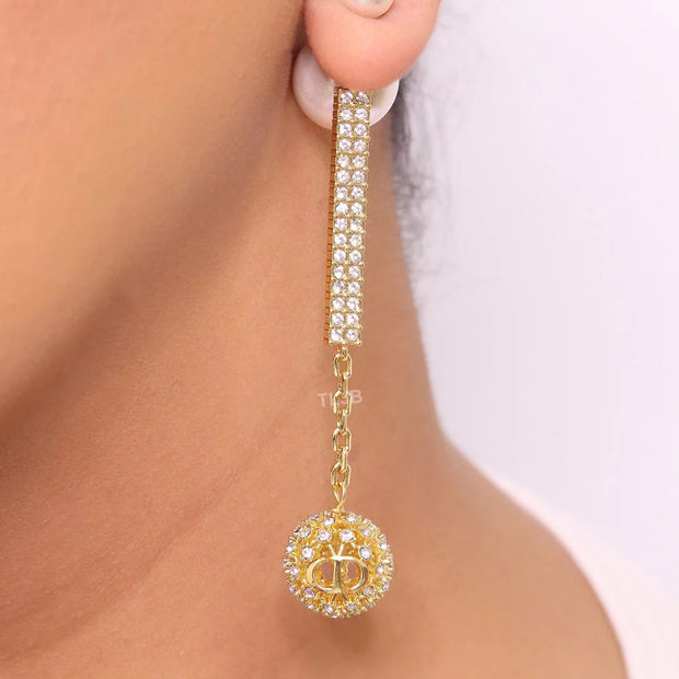 Pearl and cz alphabet long chain bomber style dangles