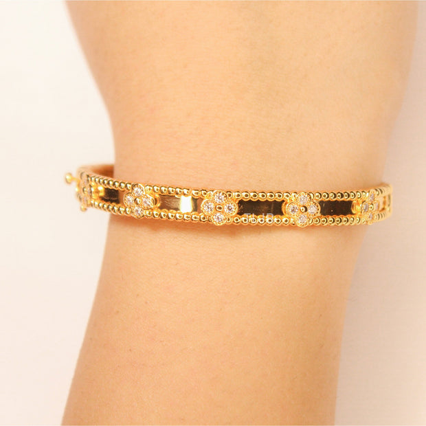 Luna petal Golden CZ Quad Bracelet