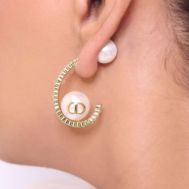 Pearl gold alphabet bomber cz hoops