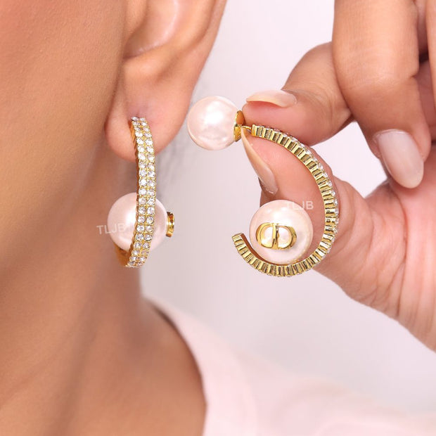 Pearl gold alphabet bomber cz hoops