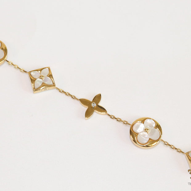Gold plated chain bracelet with MOP clovers XL