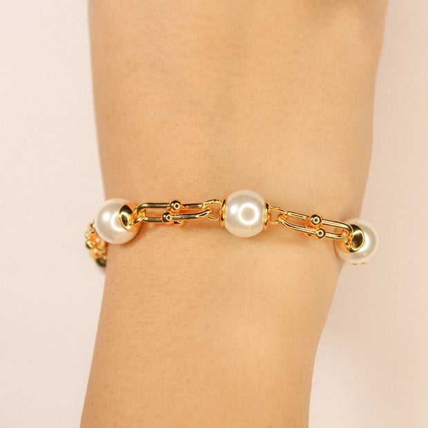 Gold and pearl Tiff & Co linked chain bracelet
