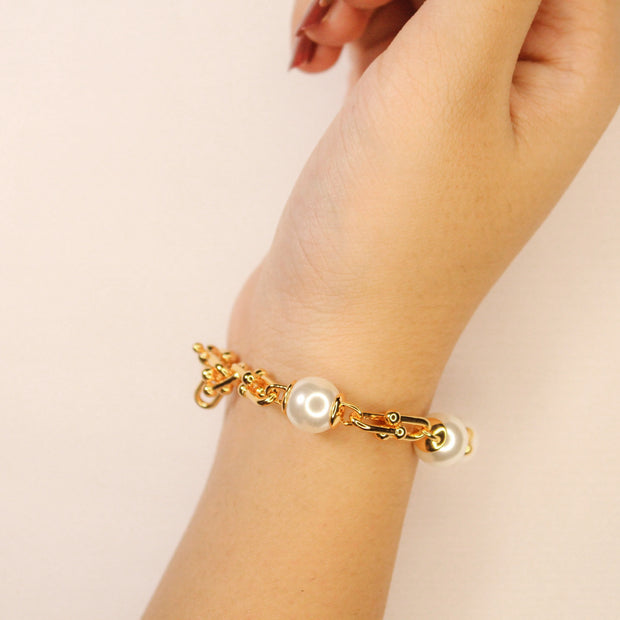 Gold and pearl Tiff & Co linked chain bracelet