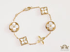 Gold plated chain bracelet with MOP clovers XL