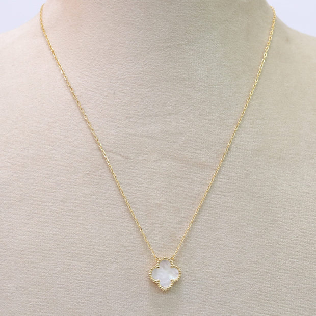 Sleek gold pearl white clover chain