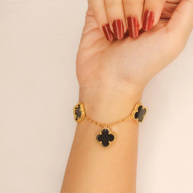 Gold Clover charms bracelet in Black