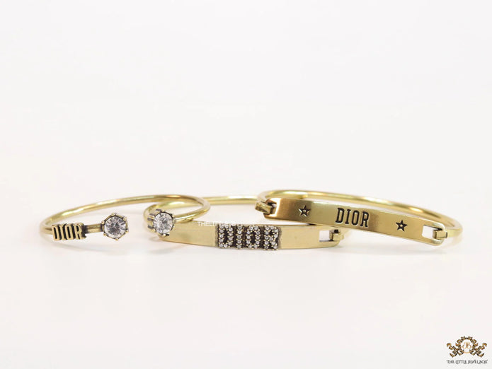 Alphabet CD antique golden triple bracelet with cz