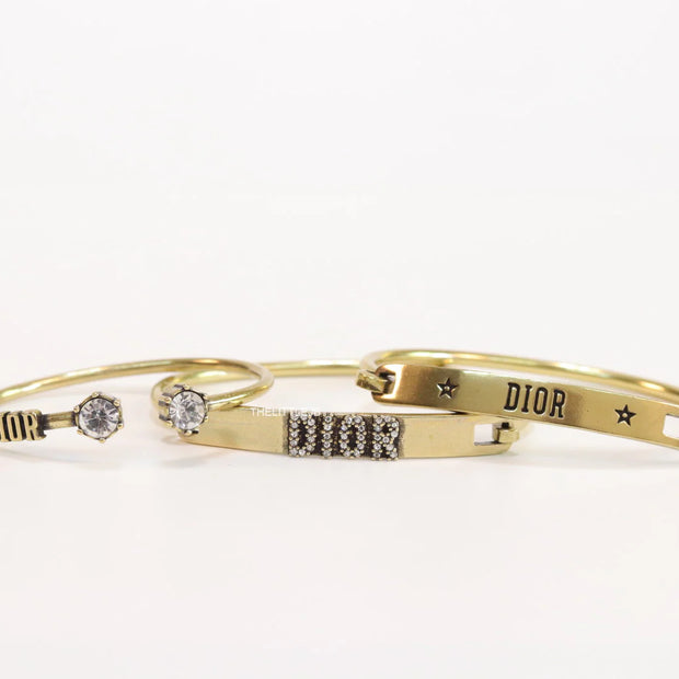 Alphabet CD antique golden triple bracelet with cz