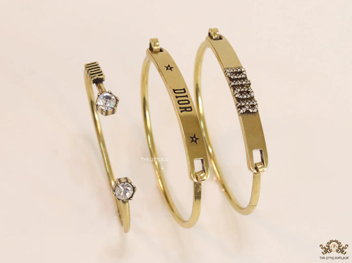 Alphabet CD antique golden triple bracelet with cz