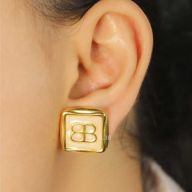 Gold Alphabet B square studs