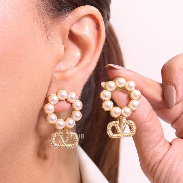 Alphabet CD pearl and gold danglers