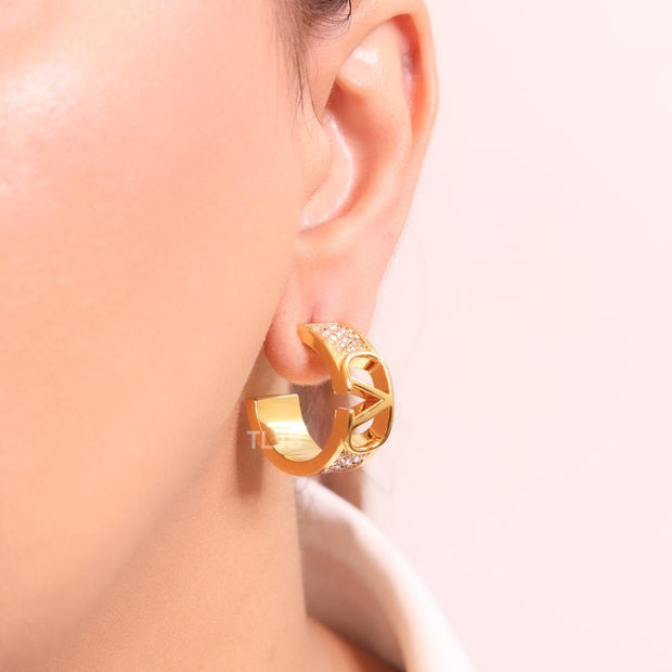 Open V gold and cz hoops