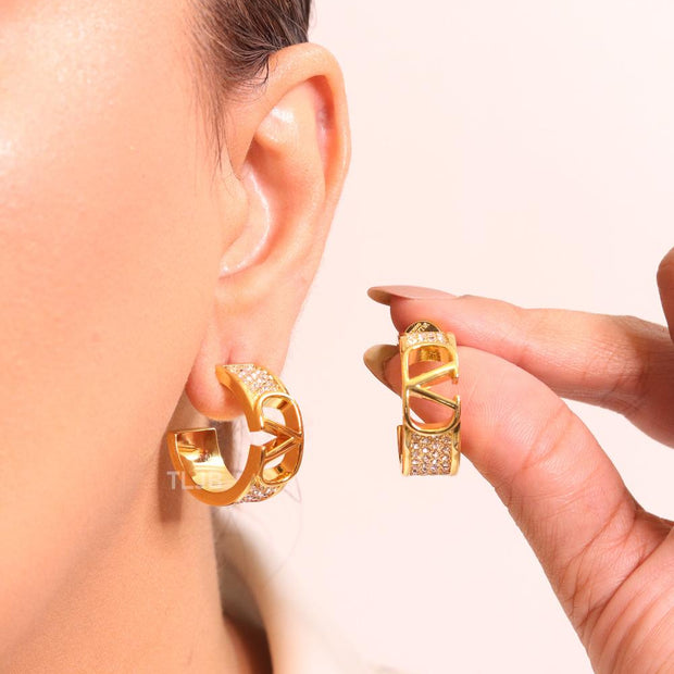 Open V gold and cz hoops