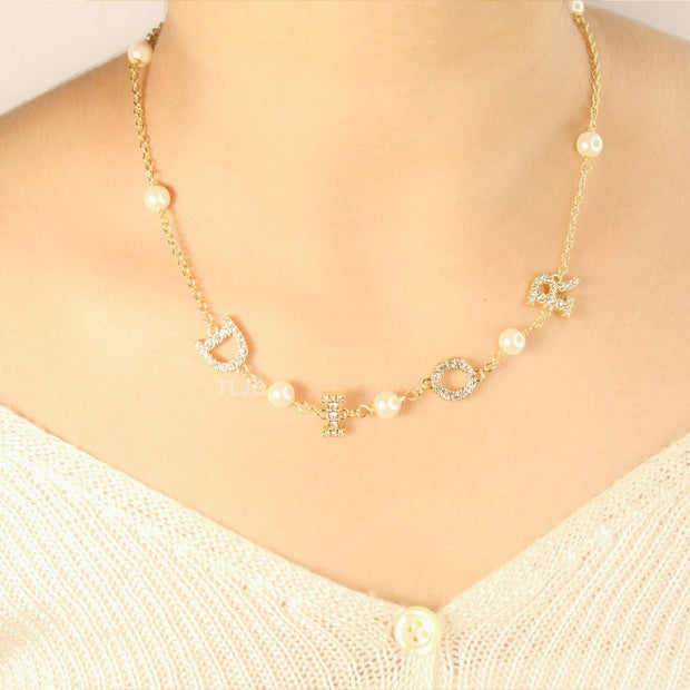 alphabet D golden charm necklace with CZ
