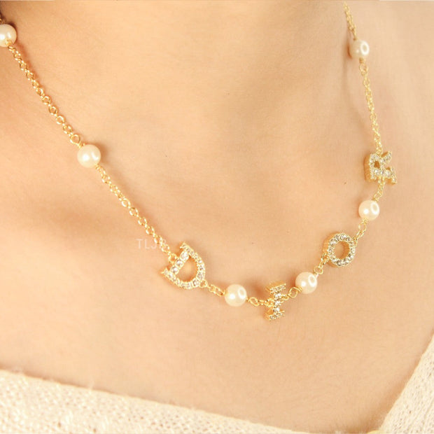 alphabet D golden charm necklace with CZ