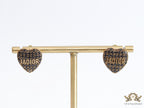 Heart shaped alphabet stud earrings in golden and black finish