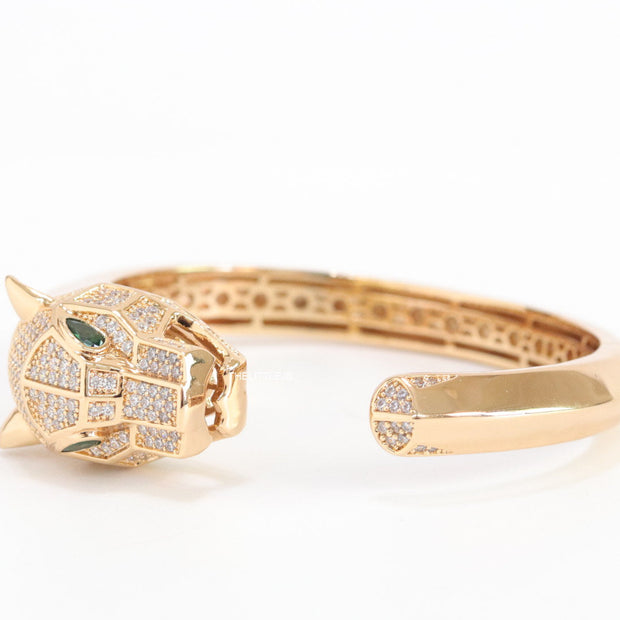 Gold plated open panther bracelet with cz