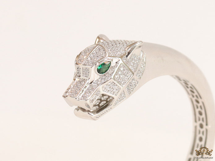 Platinum plated open panther bracelet with cz