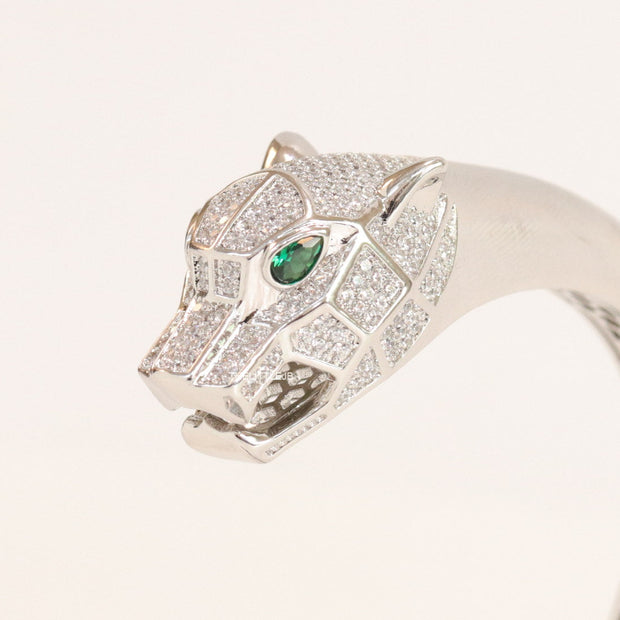 Platinum plated open panther bracelet with cz