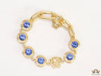 Designer golden Medusa chain bracelet with fancy cut cz
