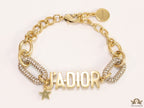 Gold plated cz link chain bracelet with alphabets
