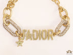 Gold plated cz link chain bracelet with alphabets