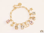 Golden chain bracelet with alphabet and cz charms