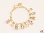Golden chain bracelet with alphabet and cz charms