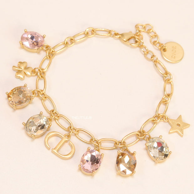Golden chain bracelet with alphabet and cz charms