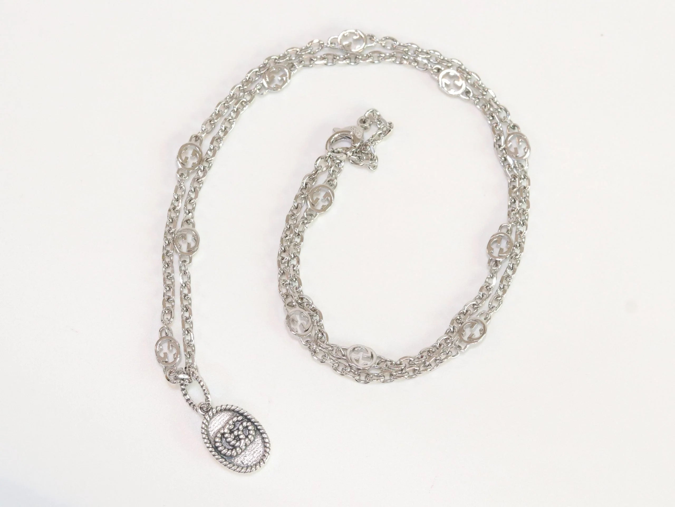 Oxidised silver double G pendant