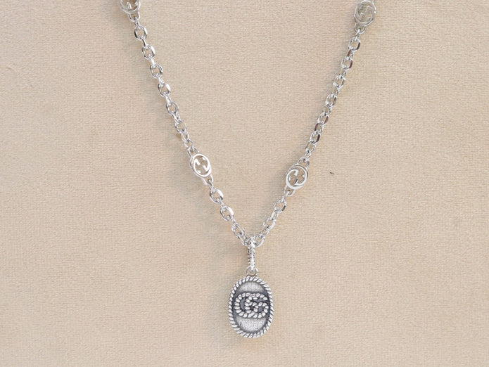 Oxidised silver double G pendant