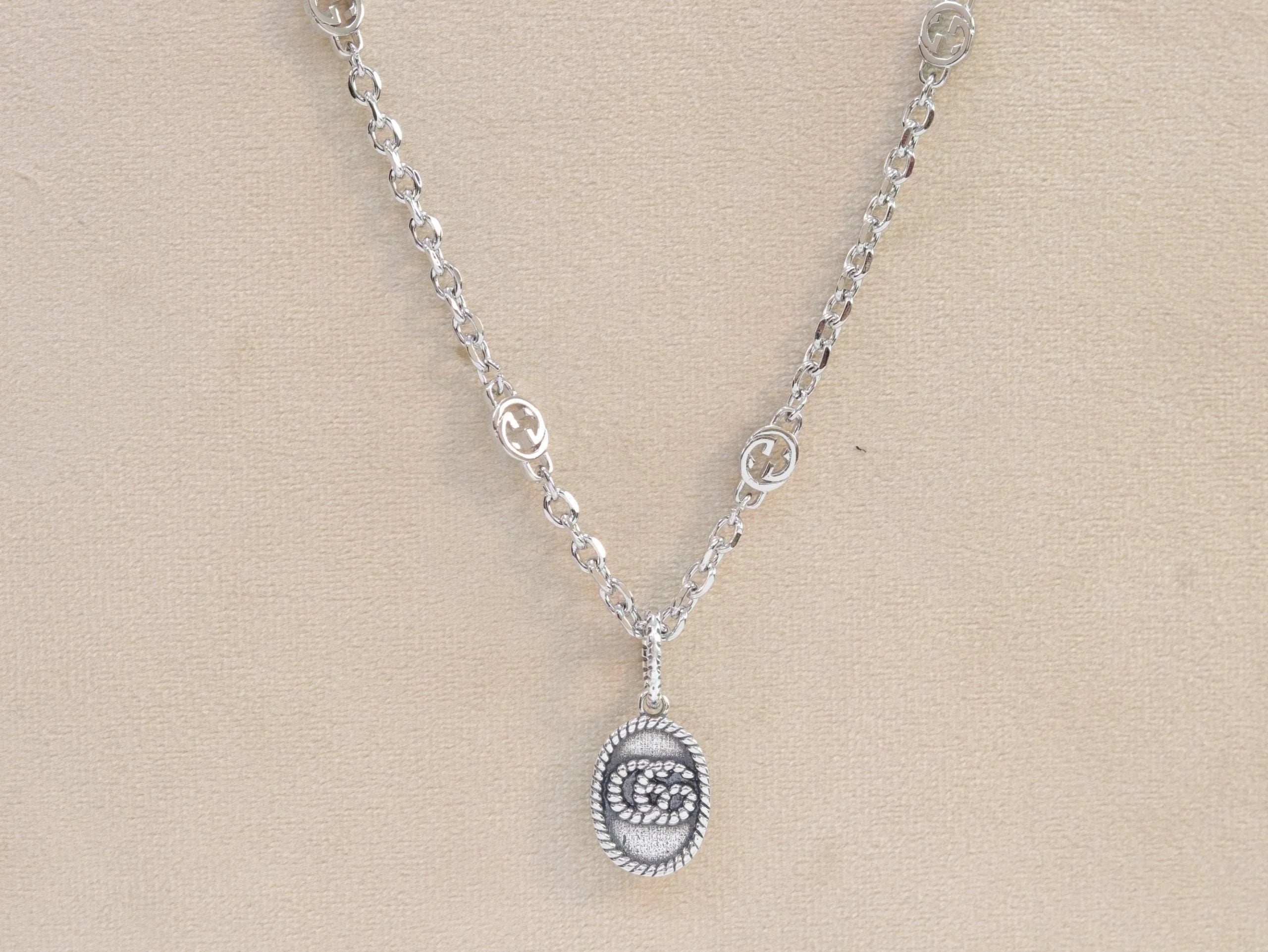 Oxidised silver double G pendant