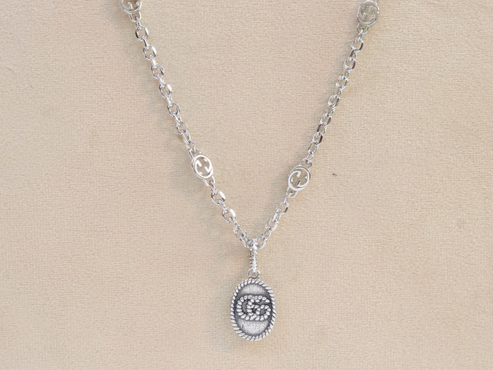 Oxidised silver double G pendant