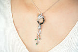 Alphabet C Panther Chain Set in Platinum with Black Circle Green Drops | Luxury Jewelry Set