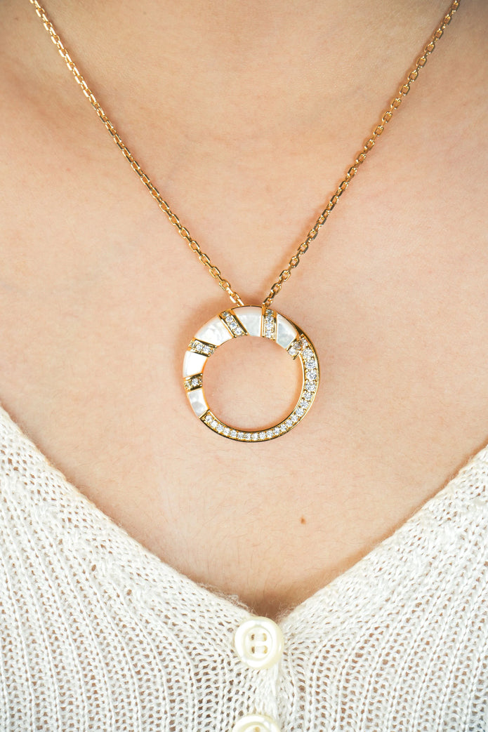 Alphabet BVL White MOP CZ Pendant Set with Gold Chain | Designer Jewelry Set