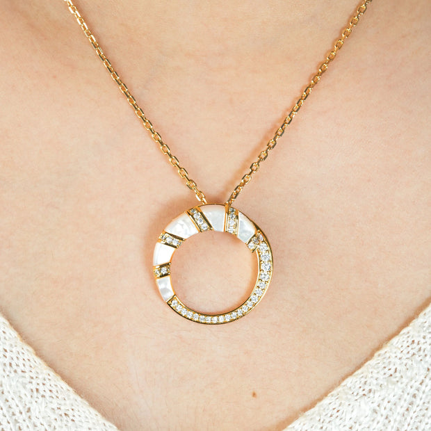 Alphabet BVL White MOP CZ Pendant Set with Gold Chain | Designer Jewelry Set