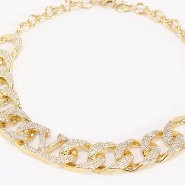 Alphabet V Chunky gold linked chain with CZ