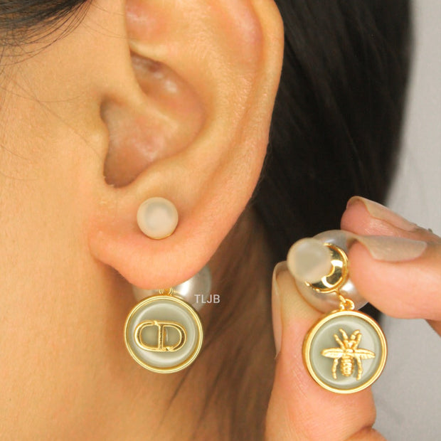 alphabet CD combo web pastel green pearl bomber earrings