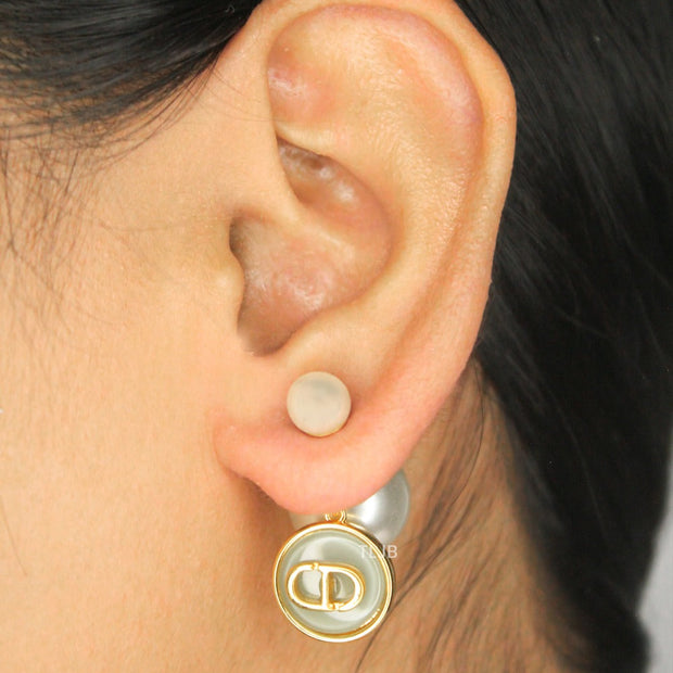 alphabet CD combo web pastel green pearl bomber earrings