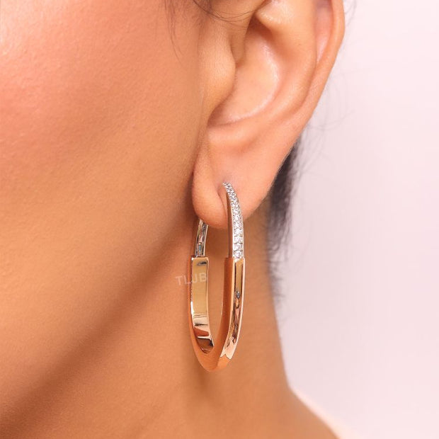 Alphabet T & Co. dual tone rose gold and cz oval hoops