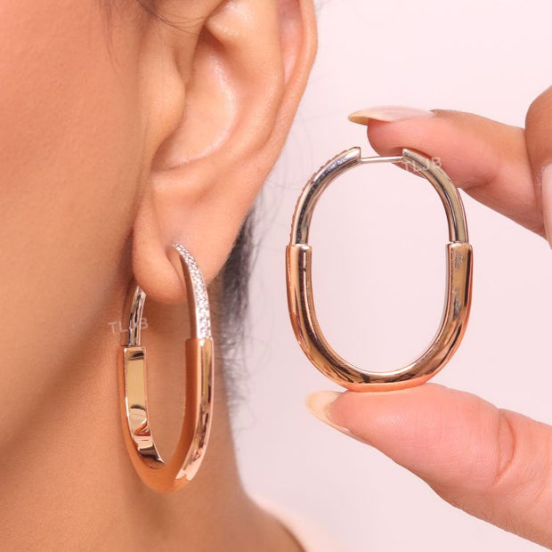 Alphabet T & Co. dual tone rose gold and cz oval hoops