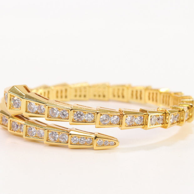 Gold plated open cz serpent bracelet