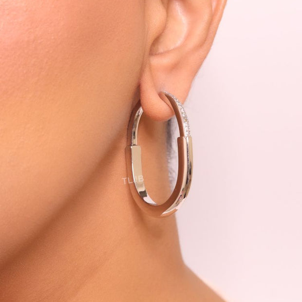 Alphabet T & Co. platinum and cz oval hoops