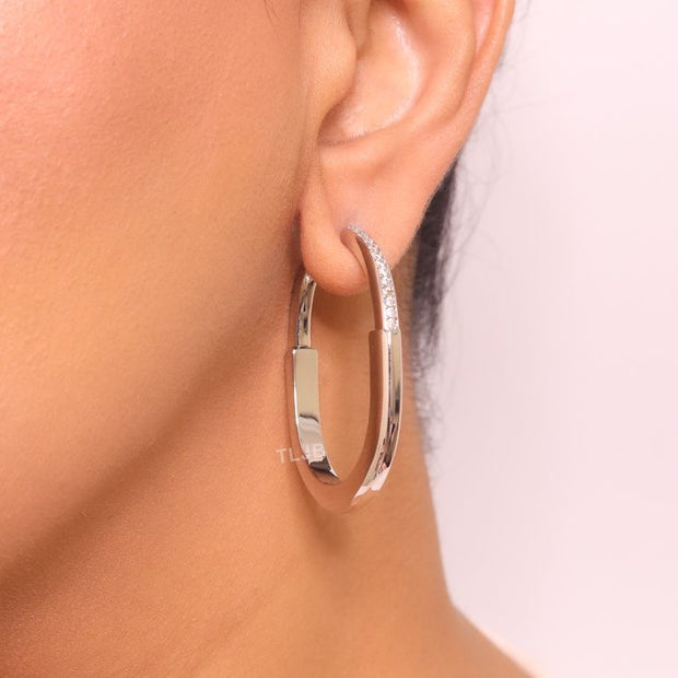 Alphabet T & Co. platinum and cz oval hoops