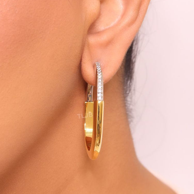 Alphabet T & Co. dual tone gold and cz oval hoops