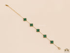 Openable chain bracelet with green malachite clovers