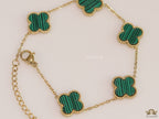 Openable chain bracelet with green malachite clovers